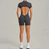 Women's Seamless Yoga Jumpsuits Sports Fitness Beauty Back Slim Fit Short-Sleeves One-Piece Workout Gym Training Bodysuits