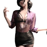Translucent Purple Shirt Paired With A Skirt Set Secretary Sexy For Women Alluring And Pure Desire Dress Nightclub Style 89JL