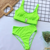 4 Colors Bikini Women Solid High Waist Swimwear Swimsuit Buckle Design Female Beach Bikinis Set Bathing Suit Bikini Taille Haute