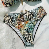 S - XL Sexy Leopard Printed Bandeau Bikini Female Swimsuit Women Swimwear Two-Pieces Bikini Set Bather Bathing Suit Swim V7541