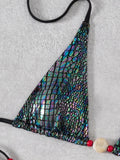 Snakeskin Halter Strappy Bikini Women Swimsuit Female Swimwear Two-pieces Bikini Set High Cut Leg Bather Bathing Suit Swim Lady