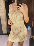 S - XL V Neck Hollow Out Crochet Knitted Tunic Beach Cover Up Cover-ups Beach Dress Mini Beach Wear Beachwear Female Women V7048