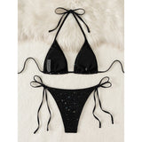 Glitter Sparkling Halter High Leg Cut Bikini Female Swimsuit Women Swimwear Two-pieces Bikini set Bather Bathing Suit Swim V5501