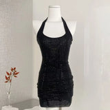 2026 Spring New Sexy Shinestone Halter Neck Backless Slim Fit Waist-Cinching Bodycon Dress Pure Desire Charming Pure Desire FJZ8