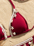 Shell Decoration Halter String Strappy Bikini Women Swimwear Female Swimsuit Two-pieces Bikini Set Ribbed Bathing Suit Swim Lady