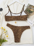 Sexy Wrinkled Bandeau Leopard Print Bikinis Sets Two Pieces Thong Swimsuits Beachwear Bathing Suit Swimwear Biquini