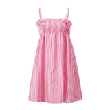 Women's Spaghetti Strap Mini Dress Striped Print Bow Sleeveless Babydoll Dress Summer Bohemian Holiday Beach Flowy Dresses