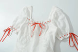 Foridol Bowknot White Summer Women's Dresses 2025 Square Collar Cotton Hollow Out Short Dress New in Vintage Beach Dress
