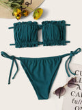 Tie Dye Pleated Ruffled Bikinis Bandeau Bikini Women Swimsuit Female Swimwear Two-pieces Bikini Set Hollow Out Bathing Suit Swim