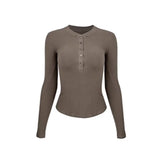 Women's fitness yoga suit, tight fitting long sleeved Henley shirt, running fitness base top