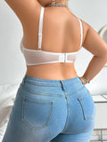 Women's Plus Size Lingerie Half Cup Gathering Push Up Embroidered Flower Lace Bra Suitable For Full Figured Women XL-XXXL MR2679