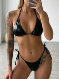 PU Faux Leather Mini Micro String Bikini Women Swimsuit Female Swimwear Two-pieces Bikini Set Thong Bathing Suit Swim Beachwear