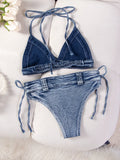 DEKA New Sexy Denim Bikini Set Beach Suit Split Blue Swimsuit Summer Jeans Shorts Female Short Women Two-piece Swimwear