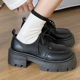 Retro Pu Leather Platform Oxford Shoes Women Japanese Style Thick Sole Black Student Shoes Woman Lace Up Thick Heel Pumps Female