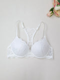 Elegant Sexy Women's Floral Lace Bra Racerback Scalloped Trim Push Up Bralette Comfortable Front Closure Lingerie Top