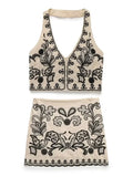 Foridol Floral Embroidery Summer Women Set Crop Top+mini Skirt Matching Set Casual Chic Halter Dress Set 2 Pcs Outfits Beach