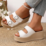 Summer Women's Chunky Platform Sandals 2026 Thick Bottom Wedges Slippers Women Plus Size 43 Double Buckle Casual Sandles Woman