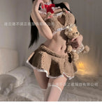 New sexy lingerie red cute outfits for women teddy bear plush chiffon skirt set pure desire love uniform set qqny suit FCXX