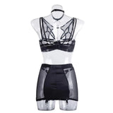 Toucheart 5-Pieces Erotic Lingerie Sexy Hip Skirt For Women Mesh Patchwork Hollow Out See-Through Lure Garters Underwear Suit