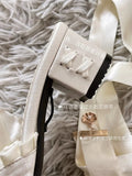 Brand New Vintage y2k Square Toe Mules Pumps Gothic Ruffles Lolita Bow-knot Block Heels Ribbon Tie Ballet Shoes Women