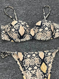 Sexy Snake Printed Underwired Bra Cup Bikini Women Swimsuit Female Swimwear Two pieces Bikini set Micro thong Bathing Suit Swim