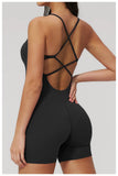 Summer New Hollow Open Back Criss Cross Yoga Jumpsuit Women Outdoor Solid Sleeveless Hip Lifting Pleate Sports Fitness Suits