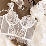 Sexy French Lace Bra and Thong Set Ultra Thin See Through Shaping Underwear Women's Embroidery Lace Camisole Lingerie Set MOYISU