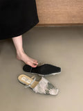 Flat with Sandals Slides for Women Girls Sweet Square Toe Shoe Designs Slip-on Sandals Woman 3D Slippers Summer 2026 Luxury New