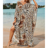 Sexy Zebra Printed V Neck Tunic Beach Cover Up Cover-ups Beach Dress Beach Wear Beachwear Beach Long Dress Female Women V4159