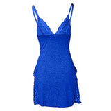 Women Summer Nightdress Backless Deep V Neck Spaghetti Strap Sleeveless Sleepwear Lace Trim Split Hem Nightie Night Slip Dress