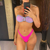 Sexy Bandeau With Skirt Splicing Bikini Female Swimsuit Women Swimwear Three-Pieces Bikini Set Bather Bathing Suit Swim V5640
