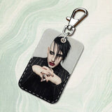 Singer M-Marilyn M-Manson Rectangle Card Case Keychain Access Card Bag Key Tag Ring Leather Card Holder Key Ring Access