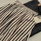 Retro Chic Solid Color Striped Skirt For Women In Summer, High Waisted And Slimming A-line Mid Length Umbrella Skirt Casual OHS8