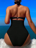 2026 Sexy Padded Swimsuit Women One Piece Halter Hollow Swimwear Female Solid Bathers Bathing Swimming Swim Suit Beachwear