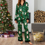Women's Christmas Pajamas Set Long Sleeve V Neck Stocking Tree Print Tops and Pants Lounge Wear Two Pieces Suits