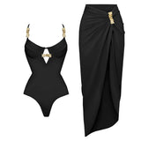 3Pc Push Up Bikini With Cover Up Women Sexy Swimsuit Female Swimwear Bandeau Biquini Shiny Button Bathingsuit Bodysuit Beachwear