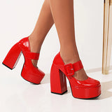 Spring and Autumn New Styles Fashion Round Head High-heeled Women's Shoes Shallow Mouth Buckle Square Heel Mary Jane Women Shoes