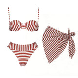 Striped 3Pcs Bandeau Biquini 2026 Women Sexy Swimsuit Push Up Swimwear Female Swimming Suits Low Waisted Bathingsuit Beachwear