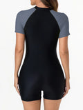 2026 Zipper Short Sleeves Slim Swimsuit Women One Piece Swimwear Female Bathers Bathing Swimming Swim Surf Suit Beachwear XXL