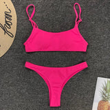 Sexy Neon Yellow Ribbed Brazilian Bikini Women Swimwear Female Swimsuit Two-pieces Bikini Set High Cut Bather Bathing Suit Swim