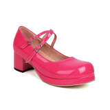 Big Size 30-48 Sweet Lolita Pink Mary Jane Shoes Women Round Toe Cross-Straps Platform White Block Heel Cute Dress Pumps