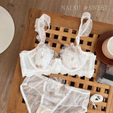 Pure Desire Minimizer Bra Rabbit Ear Cup Ultra Thin Support for Large Bust Retro Embroidered Lace Lingerie Set Women S-XL MOYISU