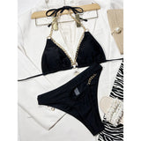 Metal Rings Halter Cut Out Asymmetric Bikini Women Swimwear Female Swimsuit Two-piece Bikini set Bather Bathing Suit Swim V4336