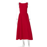 Chic Elegant O-neck Sleeveless Backless A-line Long Dresses Red Black 2026 Summer High Waist Tunics Zip-up Party Evening Dress