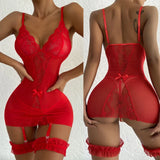 New Sexy Women Lace Sleepwear Babydoll Underwear Garter Belt Mesh Sexy Costume Nightwear Ladies Lingerie