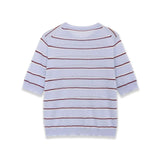 Fashion Short-sleeve Round-neck Striped Knit Top Light Blue With Knit Top Casual Sleeve Crew Neck For Women Daily Wear 0NSB
