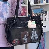 College Style Crossbody Bag with Ribbon Large Capacity for Class Book Carrying Mailman Bag Girls Bow JK Shoulder Ita Bag Handbag