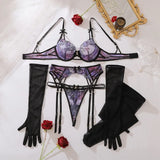 Toucheart Erotic Lingerie Fashionable Bow Accessories Contrasting Color Embroidery Hollow Slim Fit Women Sexy Lingerie Split Set