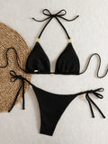 Halter Triangle String Bikinis 2026 Women Sexy Swimsuit Solid Stars Swimwear Female Bathers Bathing Swimming Swim Suit