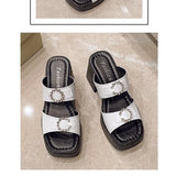Summer Elegant Women High Heeled Slippers 2026 New Thick Heel Shoes Simple Fashion Waterproof Platform Soft Leather Sandals